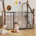 Cumbor 29.7 - 51.5" Extra Wide Baby Gate for Stairs, Pressure-Mounted Dog Gates for Doorways & Hallways, Auto-Close Walk-Through, No-Trip Design, Child Proof Safety, Dog/Pet Gate for Indoor Use, Black