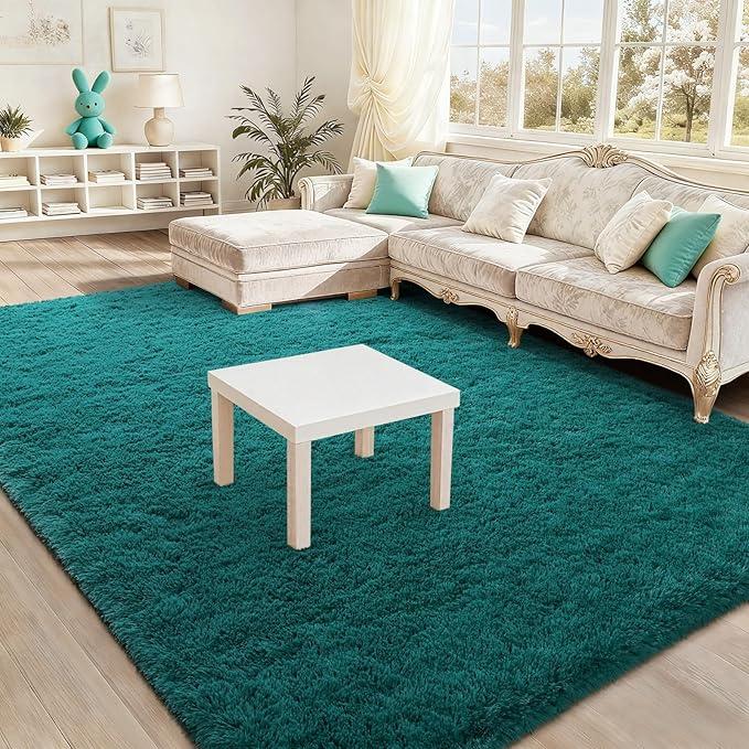 BENRON Fluffy Rugs for Living Room 5x8 Teal Green, Washable Large Area Rugs for Bedroom Dining Table Office Kids Nursery Room, Washable Indoor Floor Carpets, Size: 5' x 8' (Rectangular)
