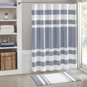 Madison Park Spa Waffle Shower Curtain Pieced Fabric with 3M Scotchgard Moisture Management, Premium Spa Quality Modern Shower Curtains for Bathroom, Standard 72x72, Indigo Blue