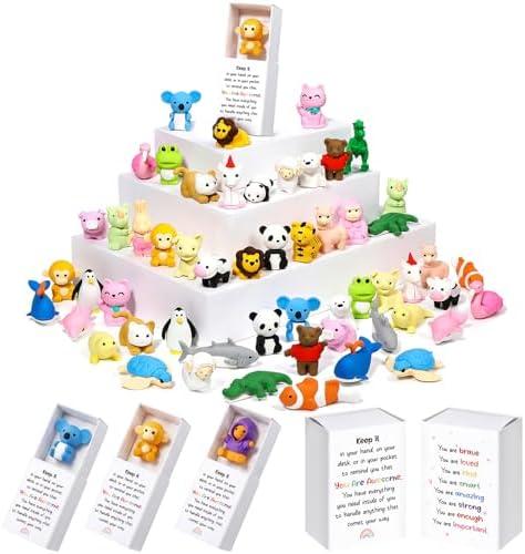 Estune 60 Pcs Animal Erasers for Kids with 60 Pcs Mini Boxes Animal Pencil Erasers Bulk Fun Toys Gifts for Classroom Prize Game Reward Treasure Box Stuffers Party Favors