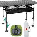 Height Adjustable Camping Table Tall Large Outdoor Folding Camping Table with Wide-Base Anti-Sink Legs & Carry Bag for Camping BBQ Beach Backyard (Black)