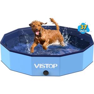 VISTOP Medium Foldable Dog Pool, Hard Plastic Shell Portable Swimming Pool for Dogs Cats and Kids Pet Puppy Bathing Tub Collapsible Kiddie Pool (37 inch.D x 7.8inch.H, Blue)