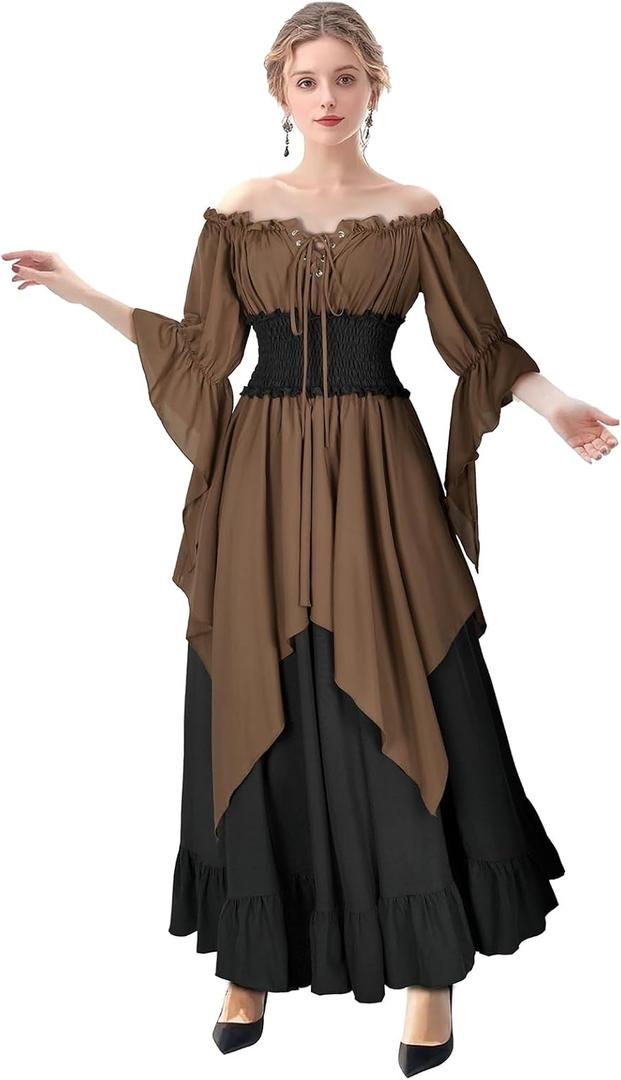 Renaissance Dress Women Medieval Costume Long Sleeve Victorian Dresses (Medium, Z3872bn)