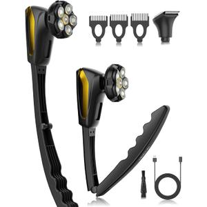 Back Shaver for Men: Long Foldable Handle Electric Back Razor with 6D No-Scratch Shaving - Waterproof Grooming Kit for Body/Beard/Head/Face Hair Removal, Gifts for Husband Dad (Black)
