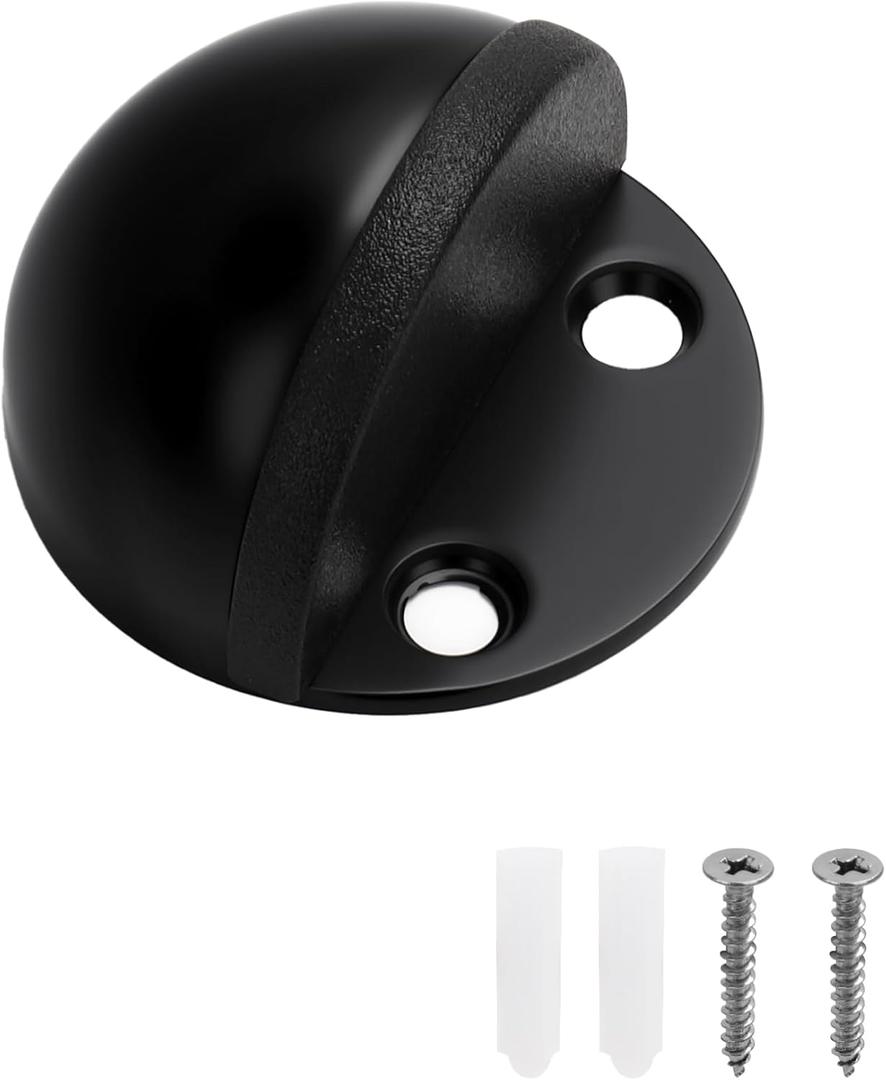 Floor Mounted Door Stops, Stainless Steel Door Stoppers for Floor, Floor Door Stop Mounted Half Moon, with Screws, for Hard Floor Concrete Floor(Black,1 Pcs)