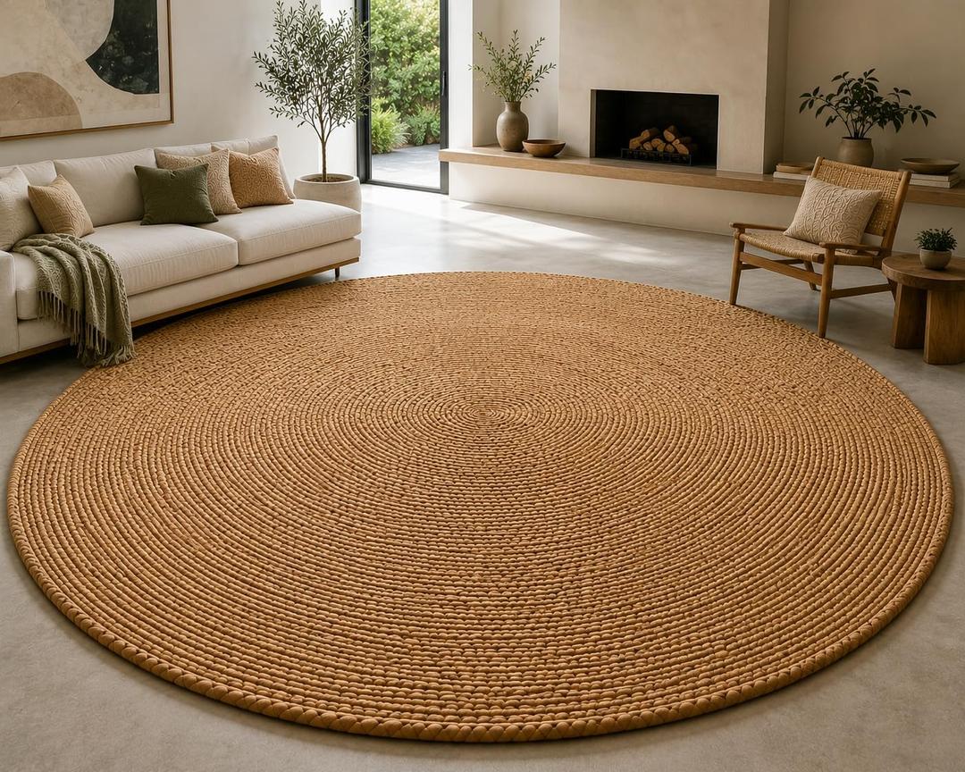8 ft Round Handwoven 100% Natural Jute Area Rug, Reversible