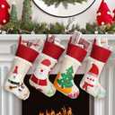 Christmas Stockings 4 Pack, 18'' Large Xmas Stockings with Santa Snowman Gnomes Pattern, Christmas Stockings for Family Stairs Fireplace Tree Hanging Home Decorations Party Season Decor (Santa Claus,snowman,bear,penguin)