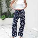 Kedera Women Printed Barrel Jeans High Waist Drawstring Denim Pants Wide Leg Printed Horseshoe Jeans with Pockets (Blue)