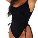 Viottiset Women's Ruched High Cut One Piece Swimsuit Tummy Control Bathing Suit Monokini (Black, S)