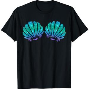 Mermaid Sea Shell Bra Costume T-Shirt, Black, Large