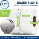 Commercial toilet paper - Jumbo toilet paper rolls -3,600 FT Industrial 3-Ply 9 Bulk Large Roll for Standard Jumbo Dispenser -100% Recycled Fibers-Soft and Absorbent Bathroom Tissue -6 Roll Case Pack