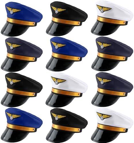 SGBETTER 12 Pack Men Pilot Hats Airplane Hat Adjustable Airline Pilot Hat for Women Halloween Cosplay Costume Accessory