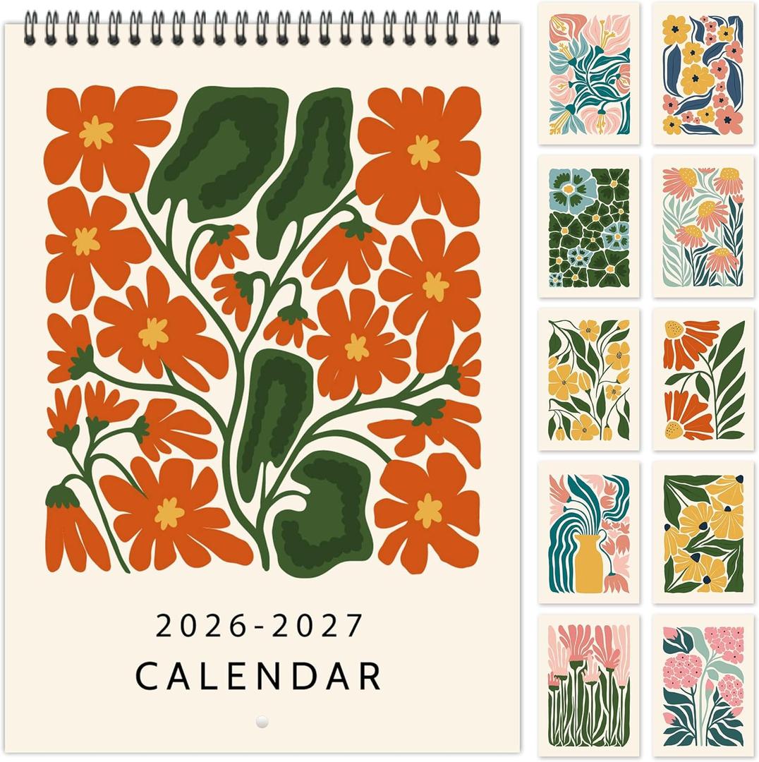 2026 Wall Calendar Art Floral, Aesthetic 18 Months Wall Calendar from January 2026 - June 2027, Unique Modern Hanging Monthly Calendar for Home Office Decor, 8.2" x 23" Open