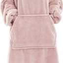Waitu Wearable Blanket Sweatshirt Gifts for Women and Men, Super Warm and Cozy Giant Blanket Hoodie, Thick Flannel Blanket with Sleeves and Giant Pocket - Pink (Adult)