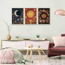 3Pcs Sun And Moon Celestial Wall Art Tarot painting Decor Pictures Astrology Gothic Wildflowers Star Canvas Posters Prints for Bedroom Office Living Room Bathroom Home Decoration Unframed