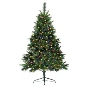 6.5Ft Prelit Classic Spruce Artificial Christmas Tree with LED Lights, PVC Needle Foliage, 'Feel Real' Artificial Full Christmas Tree with Timed Remote Control and Foot Switch Device, Christmas Decor