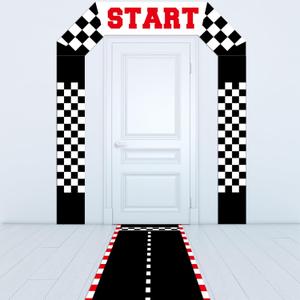 Race Car Door Decorations Fabric Checkered Birthday Door Banner Runway Mat Race Car Hanging Porch Sign Banners Long Racetrack Racing Backdrop for Racer Fans Games Sport Party Decor