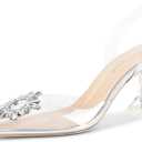 Fericzot Women's Clear Heels Shoes,Slingback Crystal Rhinestones Wedding Pointed Toe Shoes High Heel Sandals (9.5, Silver 2.75")