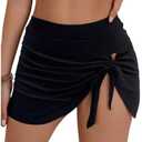 MakeMeChic Women's Tie Knot Side Tummy Control Bikini Bottom Mini Skirt with Hipster. Large