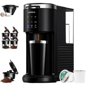 Single Serve Coffee Machine, 3 in 1 Pod Coffee Maker for K Cup Pods & Ground Coffee & Teas, 6 to 14oz Brew Sizes, with Stainless Steel Interior Thermal Travel Mug, Black