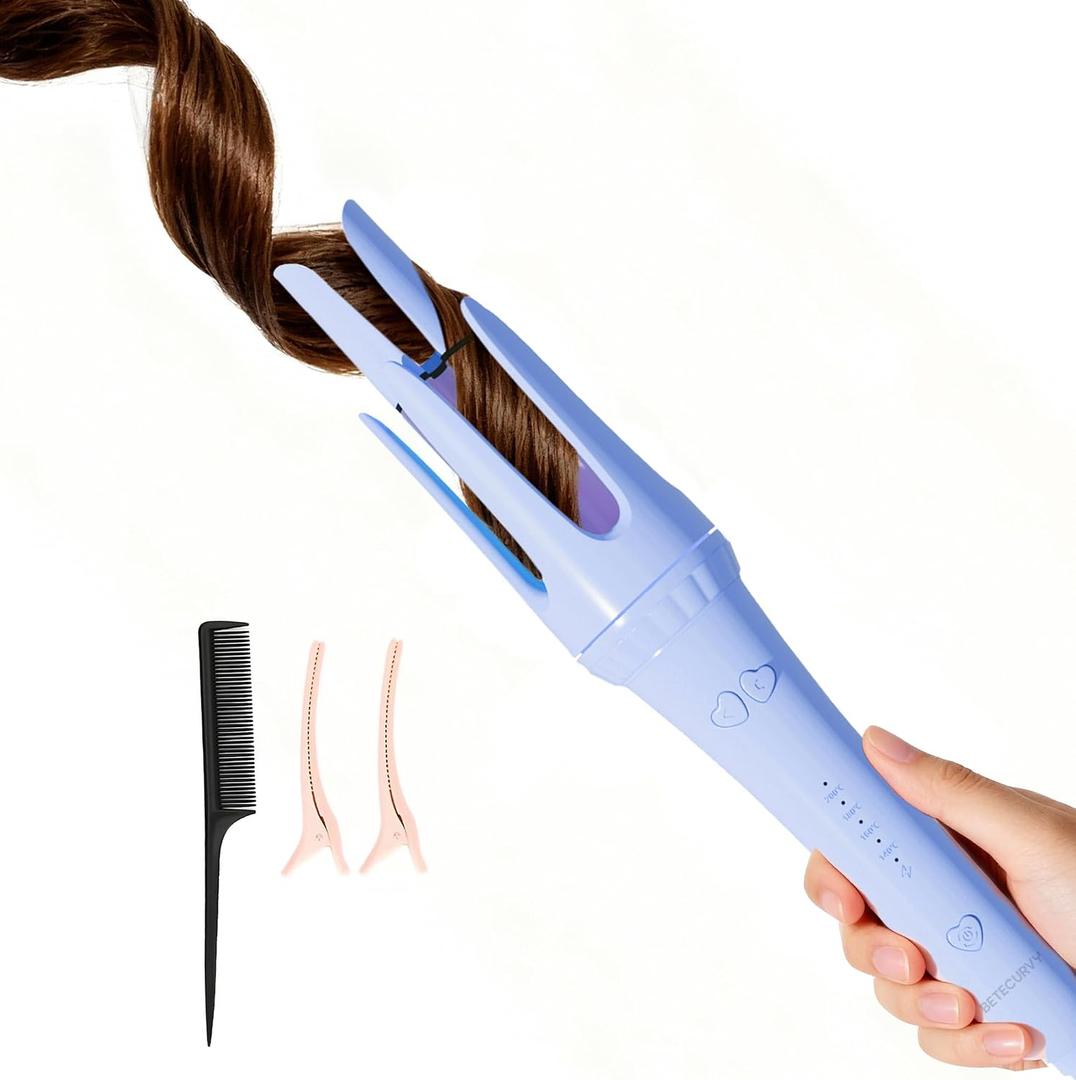 Auto Hair Curler, Automatic Curling Iron with 4 Temperature Settings, 30s Fast Heat, Anti-Tangle & Anti-Scald, 60min Auto Shut-Off, Portable, Easy-to-Use, Purple