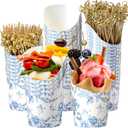 Tioncy 250 Pcs Charcuterie Cups with Cocktail Picks Sets, Bridal Shower Decoration 50 Charcuterie Cups with 200 Sticks for Wedding Baby Shower Floral Boho Witch Party Decorations(Blue,Flower)