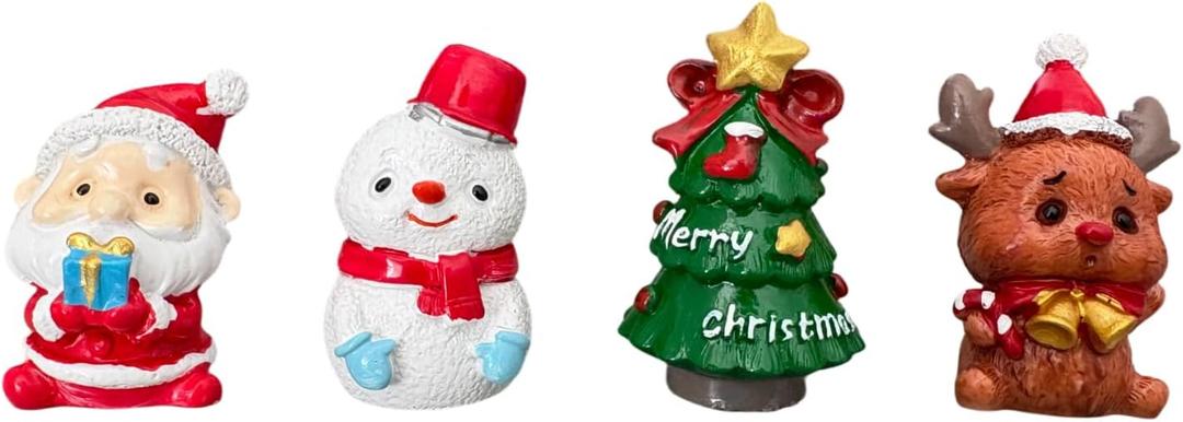 4PCS Resin Christmas Figurines Set, Miniature Christmas Figurines Tabletop Decor - Snowman, Santa Claus & Christmas Tree Resin Sculptures for Holiday Home, Office Desk, Mantel Decorations