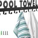IBosins Large Pool Towel Rack with 10 Hooks, Towel Holder Wall Mounted for Outdoor, Towel Hanger for Hanging Bathrobes, Towels, Clothes - Perfect Pool Area Outside Sign and Decor (Black)