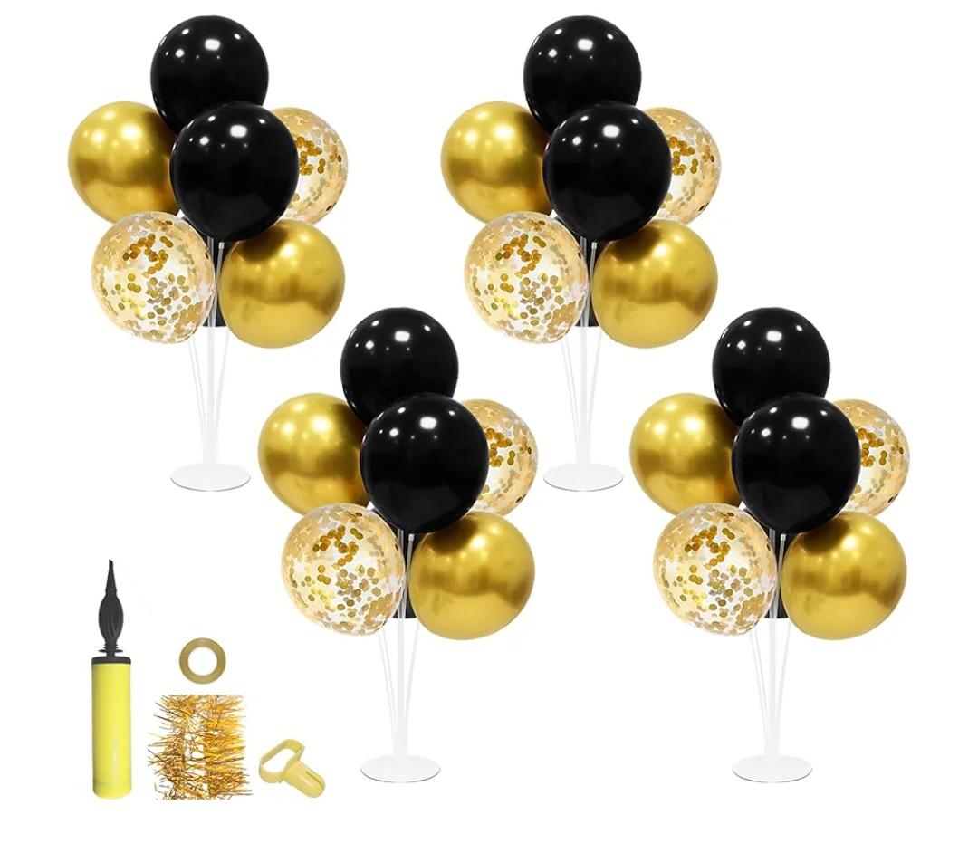 Black and Gold Party Decorations 4 Set Balloon Stand Table Centerpieces for Men's Women's Birthday Wedding Retirement Anniversary New Years Graduation Decorations 2026