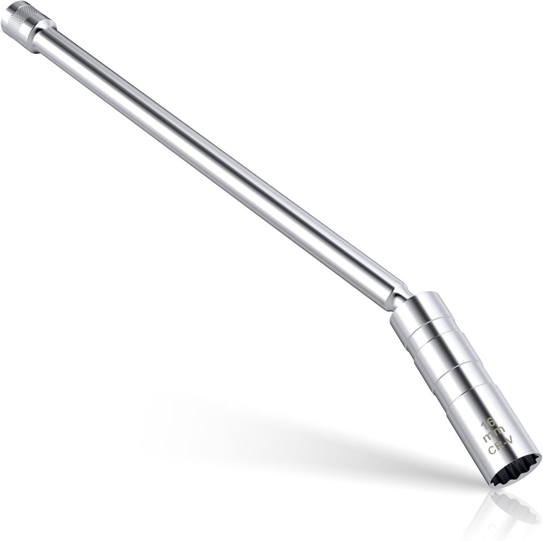 16mm Spark Plug Socket, Thin Wall 3/8" Drive Spark Plug Socket Removal Tool, 12 Point x 11.4" Total Length, 360 Degree Magnetic Swivel Spark Plugs Socket for Most Car Models