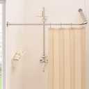 L Shaped Corner Shower Curtain Rod, [39"-67.8"] x [55"-84"] Heavy Duty 90 Degree Adjustable Shower Pole for Bathroom, Bathtub & Outdoor with 12 Hooks & Ceiling Support - Brushed Nickel