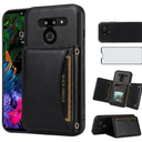 Asuwish Phone Case for LG G8 ThinQ Wallet Cover with Tempered Glass Screen Protector and PU Leather Credit Card Holder Stand Cell Accessories LGG8 Thin Q G 8 LG8 G8thinq LGG8thinq 8G Women Men Black