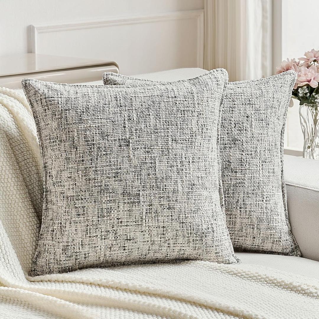 FUTEI Black Decorative Throw Pillow Covers 18x18 Inch Set of 2,Soft Chenille Tweed Textured Cushion Case,Modern Home Decor for Couch Bed Living Room