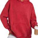 Trendy Queen Oversized Hoodies for Women Teen Girl Winter Sweatshirt Cute Acid Wash Pullover (Medium, Red)