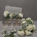 12 Sets Mason Jar Centerpiece Table Decorations, Artificial Peony Baby's Breath Flower Bouquets, Faux Flowers with Vase, Rustic Decor Gifts for Home, Wedding, Holiday (White)