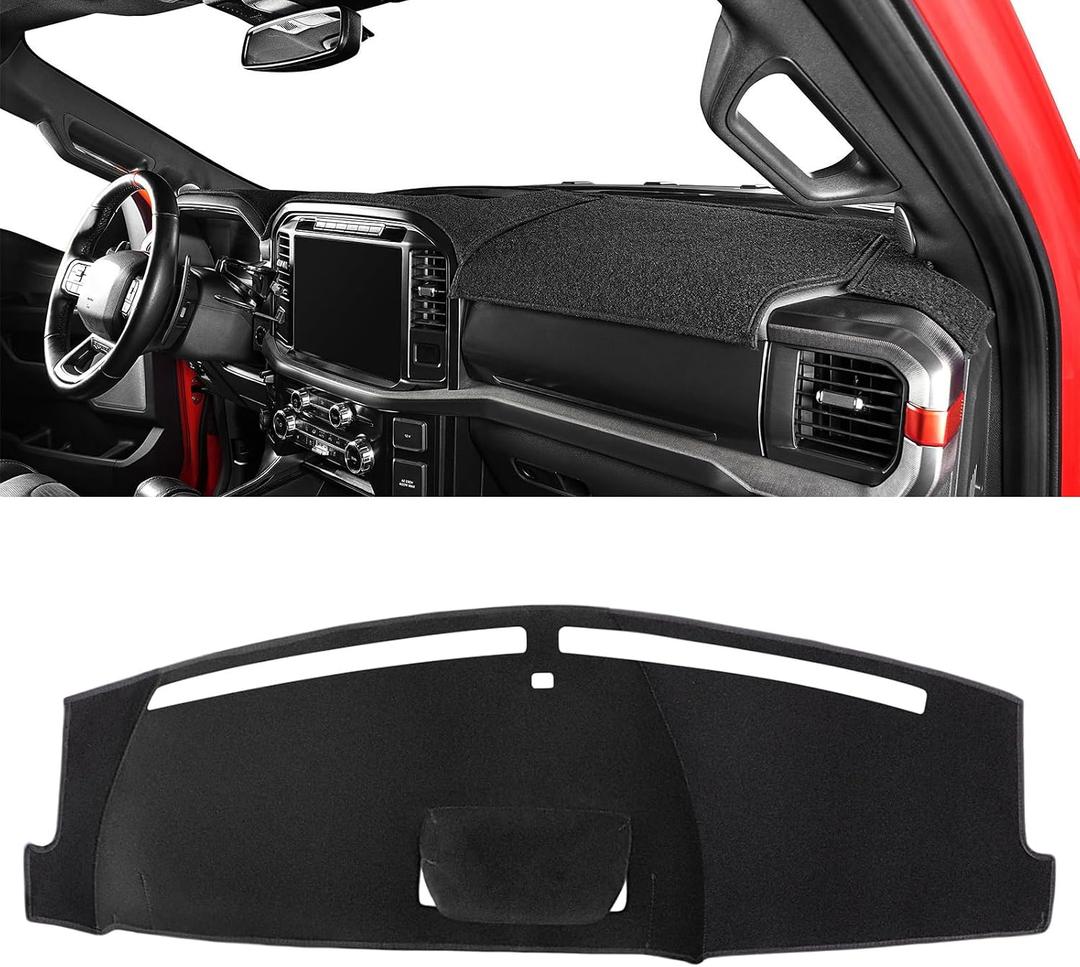 Pigenius Dash Cover for Ford F-250 F-350 F-450 F-550 2023-2026, Custom Fit Non Slip Dashboard Mat for Models Without HUD with Center Speaker with 2 Glove Boxes, Polyester Dashboard Cover Black