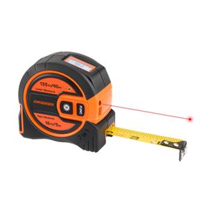 JORGENSEN Laser Tape Measure 2-in-1, 135Ft Laser Measuring Tool & 16Ft Measuring Tape with Movable Magnetic Hook, Laser Measure for Pythagorean, Area, Volume, Unit Ft/Ft+in/in/M NOT Digital