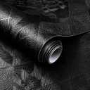 Simon&Siff Wallpaper Peel and Stick Textured, Black 3D Embossed Gothic Contact Paper Removable Waterproof Self Adhesive Wall Paper for Bedroom Bathroom DIY Decor Renter Friendly 120" x 17.3"