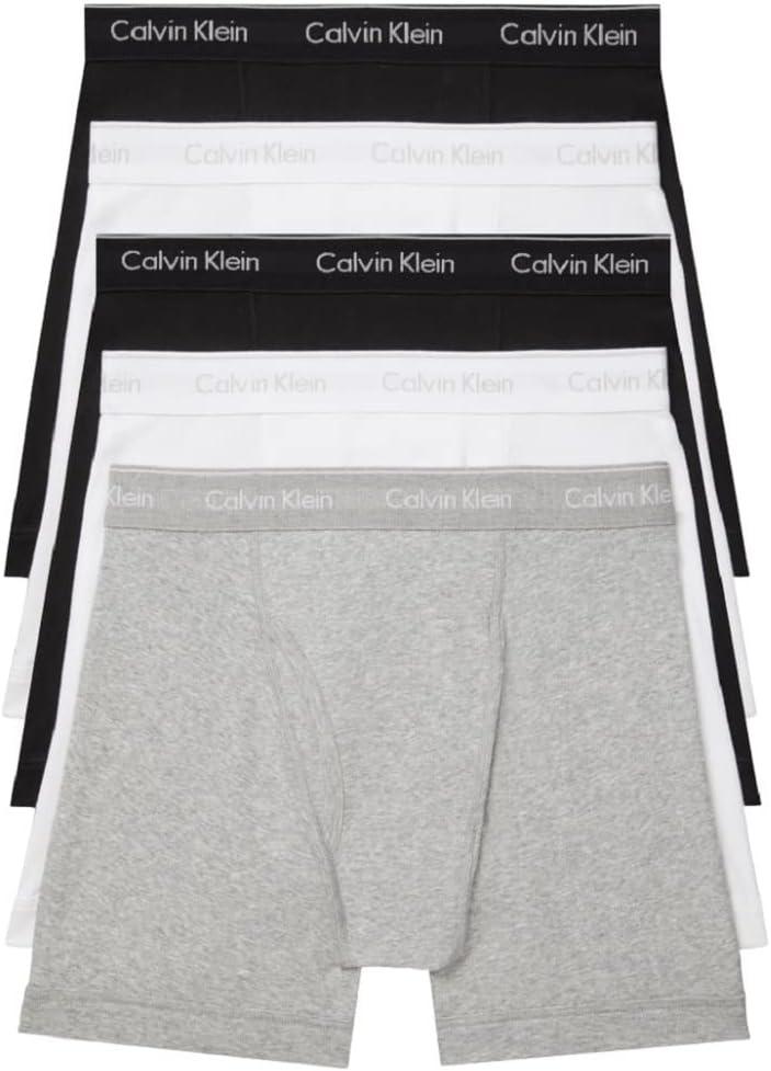 Calvin Klein Men's Cotton Stretch 5-Pack Boxer Brief, 2 Black, 2 White, 1 Grey Heather, Small