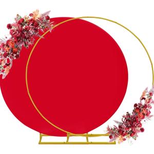 7.2ft Round Backdrop Stand and Red Covers 1 Stable Balloon Arch Stand with Base and 1 Polyster Circle Arch Covers Metal Wedding Arch Backdrop Stand Frame for Parties Baby Shower Garden Decorations