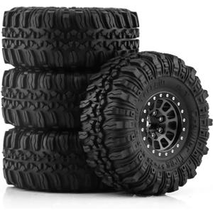 1.0 Beadlock Wheels and Tires 4pcs Aluminum Rim with 7mm Sleeve for RC Crawler Axial SCX24 Gladiator Bronco C10 Deadbolt AX24 TRX4M FCX24 Upgrade Parts (Black)