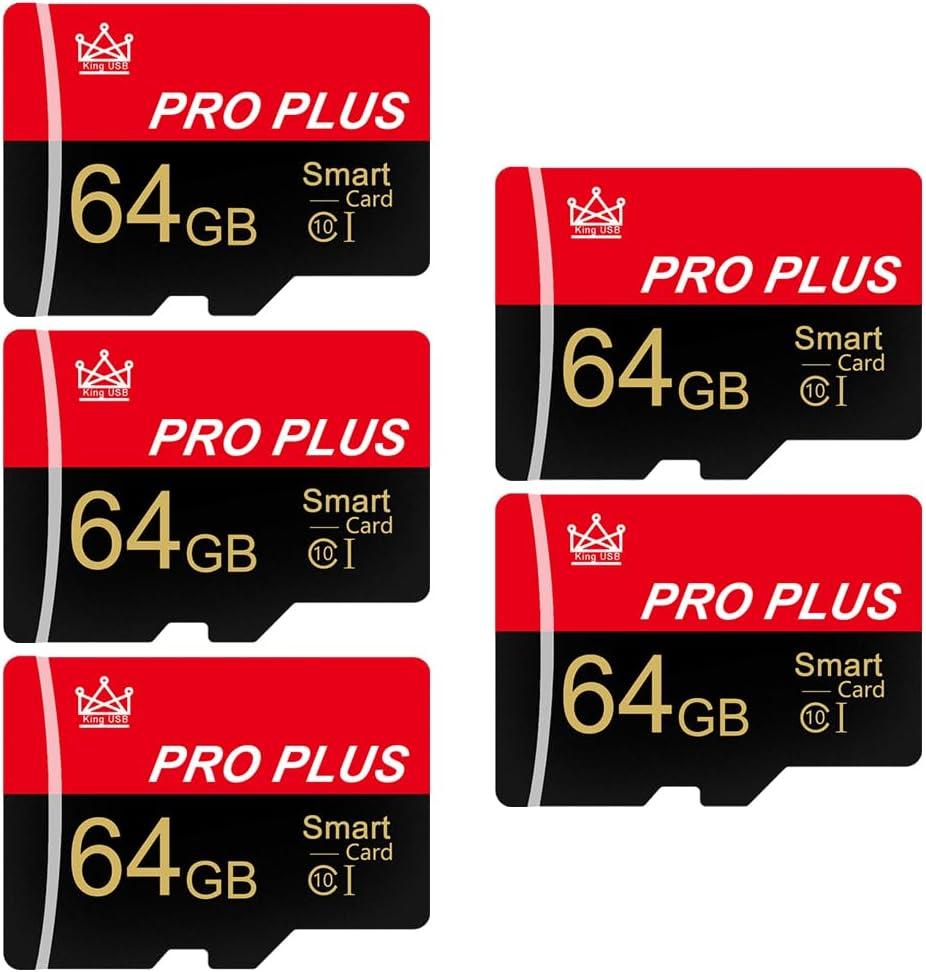 5 Pack TF Card 64GB with Adapter, High Speed Memory Card, UHS-I C10 A1 Memory TF Card for Tablet/Mobile Phone/Camera/Car Audio/Game Console (64GB-5 Pack)