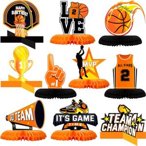 Spakon 10 Pieces Basketball Birthday Decorations Basketball Table Centerpieces Party Decorations Honeycomb Centerpieces for Birthday Baby Shower Party Supplies