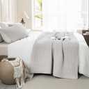 Sanracie Stonewashed Cotton Oversized King Bedspread(128"x120"), Soft Light Wheat Color Extra Large Wide Oversized Quilt Sets Cross Stitch Lightweight Crinkle Coverlet Set 3Pcs for All Season