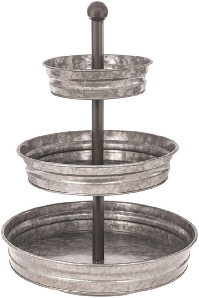 3 Tier Serving Tray Vintage Galvanized Metal Stand Kitchen Tiered Home Farmhouse Style Decor Rustic Country Cupcake Stand Bar Accessories for Indoor Outdoor Use Silver