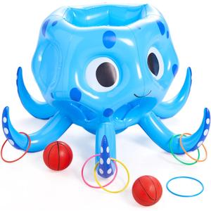 Sloosh Pool Toys, 2-in-1 Inflatable Float Water Game, Octopus Basketball Hoop Ring Toss Outdoor Swim Play, Toss Game Floating Swimming Pool Games for Kids Adults