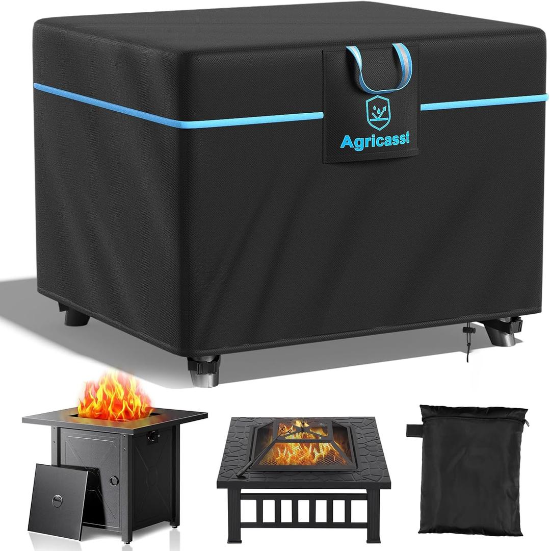 Square Fire Pit Cover for 33-36 Inch Fire Pit, 600D Heavy Duty Fire Table Cover Waterproof Patio Firepit Cover with Air Vent, Handle, 4 Windproof Buckles, Drawstring - Square - 36'' L x 36'' W x 25'' H