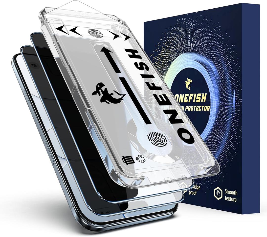 OneFish Screen Protector Privacy Glass for iPhone Air [6.5 Inch] Airbag Edge Protection,Anti Spy Private Tempered Film with Installation Frame, 9H Glass Scratch Resistant, Easy Installation, 2 Pack