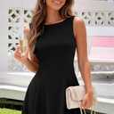 IWD Womens Summer Sleeveless Mini Dress 2026 Elegant Classy Boat Neck A Line Cocktail Party Short Dresses (Black, M)