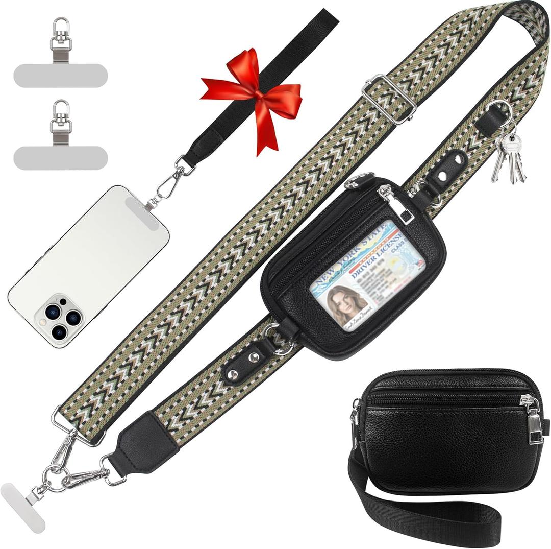 Clip and Go Cell Phone Pouch Lanyard Crossbody with Wallet | Adjustable Strap, Leather Purse Strap, Wrist Strap, For Women